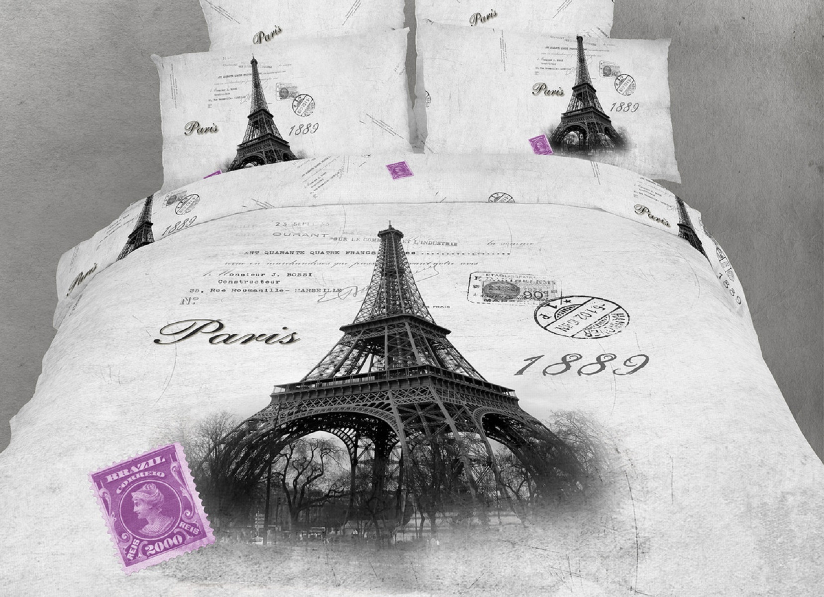 Bed Lam Passport Duvet Cover Set Eiffel Tower Paris Madrid Tokyo